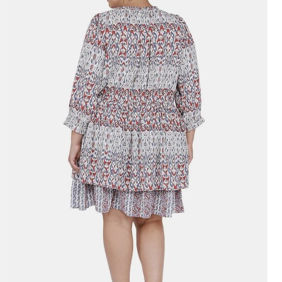 Dex 1X Dress Knee Length Ruffle Tie Neckline Long Sleeves - Picture 9 of 10